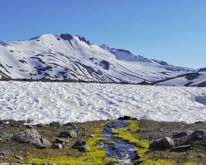 Preview wallpaper stream, stones, snow, mountain