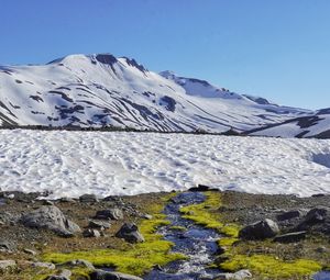 Preview wallpaper stream, stones, snow, mountain