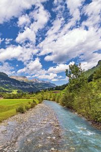 Preview wallpaper stream, stones, trees, mountains, landscape