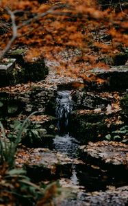 Preview wallpaper stream, stones, water, grass, moss