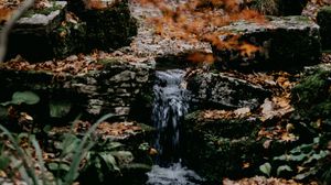 Preview wallpaper stream, stones, water, grass, moss