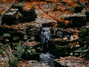 Preview wallpaper stream, stones, water, grass, moss