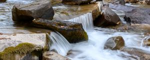 Preview wallpaper stream, stones, water, leaves, autumn