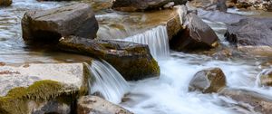 Preview wallpaper stream, stones, water, leaves, autumn
