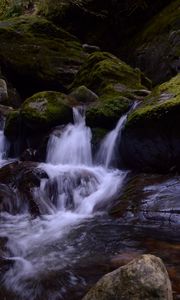 Preview wallpaper stream, stones, waterfall, moss, nature