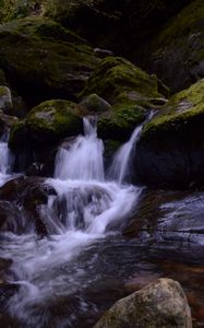 Preview wallpaper stream, stones, waterfall, moss, nature