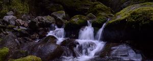 Preview wallpaper stream, stones, waterfall, moss, nature