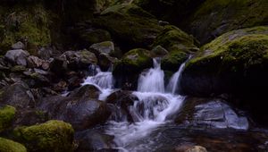 Preview wallpaper stream, stones, waterfall, moss, nature