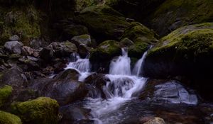 Preview wallpaper stream, stones, waterfall, moss, nature