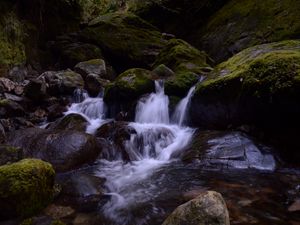 Preview wallpaper stream, stones, waterfall, moss, nature