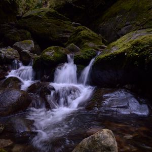 Preview wallpaper stream, stones, waterfall, moss, nature