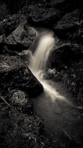 Preview wallpaper stream, stones, wet, long exposure, black and white