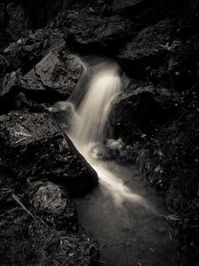 Preview wallpaper stream, stones, wet, long exposure, black and white