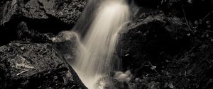 Preview wallpaper stream, stones, wet, long exposure, black and white