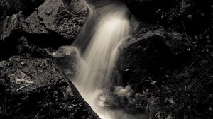 Preview wallpaper stream, stones, wet, long exposure, black and white