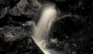 Preview wallpaper stream, stones, wet, long exposure, black and white