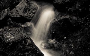 Preview wallpaper stream, stones, wet, long exposure, black and white