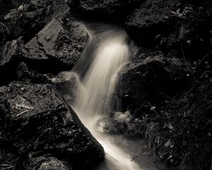 Preview wallpaper stream, stones, wet, long exposure, black and white