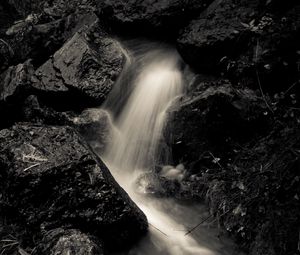 Preview wallpaper stream, stones, wet, long exposure, black and white