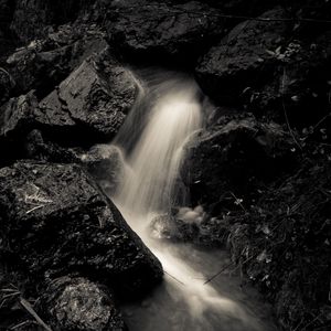 Preview wallpaper stream, stones, wet, long exposure, black and white