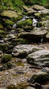 Preview wallpaper stream, water, cascade, stones, pebbles