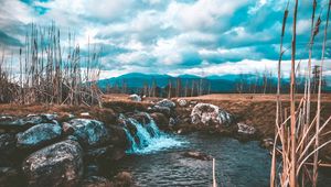 Preview wallpaper stream, water, stones, grass