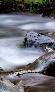 Preview wallpaper stream, water, stones, long exposure, nature