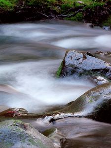 Preview wallpaper stream, water, stones, long exposure, nature