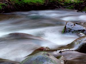 Preview wallpaper stream, water, stones, long exposure, nature