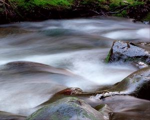 Preview wallpaper stream, water, stones, long exposure, nature