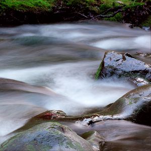 Preview wallpaper stream, water, stones, long exposure, nature