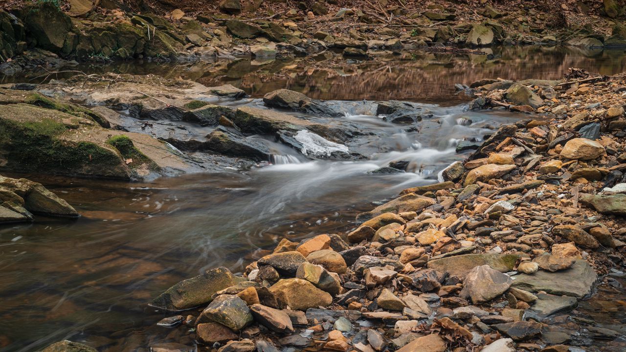 Wallpaper stream, water, stones, moss, nature