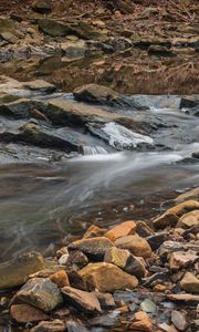 Preview wallpaper stream, water, stones, moss, nature