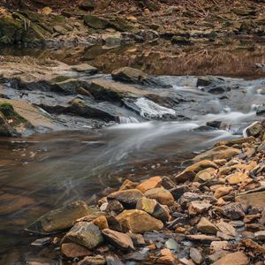 Preview wallpaper stream, water, stones, moss, nature