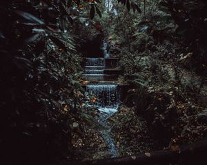 Preview wallpaper stream, waterfall, jungle, trees, bushes