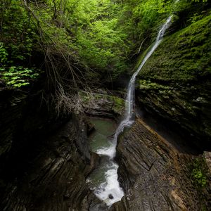 Preview wallpaper stream, waterfall, rocks, stone, trees, forest