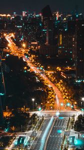 Preview wallpaper street, aerial view, city, night, road, lights