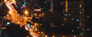 Preview wallpaper street, aerial view, city, night, road, lights