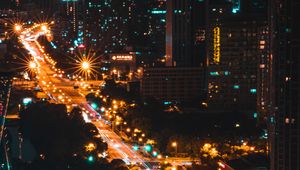 Preview wallpaper street, aerial view, city, night, road, lights