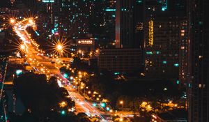 Preview wallpaper street, aerial view, city, night, road, lights