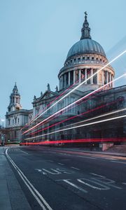 Preview wallpaper street, architecture, building, old, dome, long exposure, lights