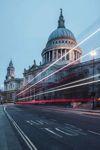 Preview wallpaper street, architecture, building, old, dome, long exposure, lights