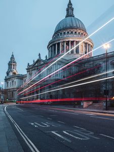 Preview wallpaper street, architecture, building, old, dome, long exposure, lights