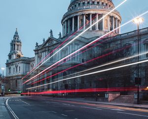 Preview wallpaper street, architecture, building, old, dome, long exposure, lights