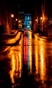 Preview wallpaper street, asphalt, wet, dark, night city, lights