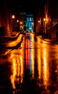 Preview wallpaper street, asphalt, wet, dark, night city, lights