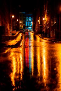 Preview wallpaper street, asphalt, wet, dark, night city, lights