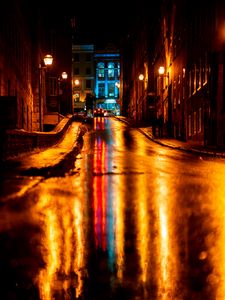 Preview wallpaper street, asphalt, wet, dark, night city, lights