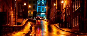 Preview wallpaper street, asphalt, wet, dark, night city, lights