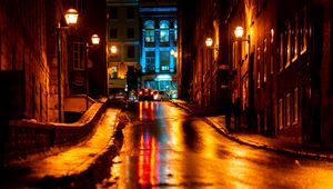 Preview wallpaper street, asphalt, wet, dark, night city, lights